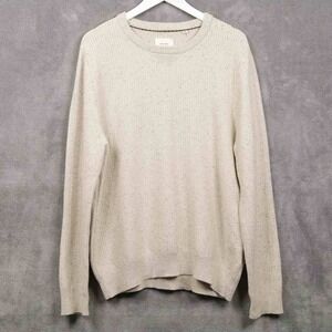 BILLY REID Organic Cotton Crewneck Sweater Basketweave Beige Tweed Mens Sz L